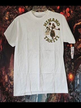 Hinano Tahiti White Graphic 2 Sided Design Hula Tee